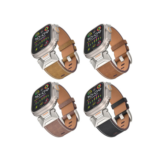 易于安装坚固的皮革带，优质复古牛皮与Snap-On连接器Apple Watch Ultra