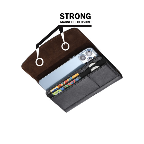 Portefeuille Horizontal PU cuir étui de téléphone avec fentes de carte, forte fermeture magnétique ceinture Clip taille pochette pour cartes de téléphone cellulaire argent