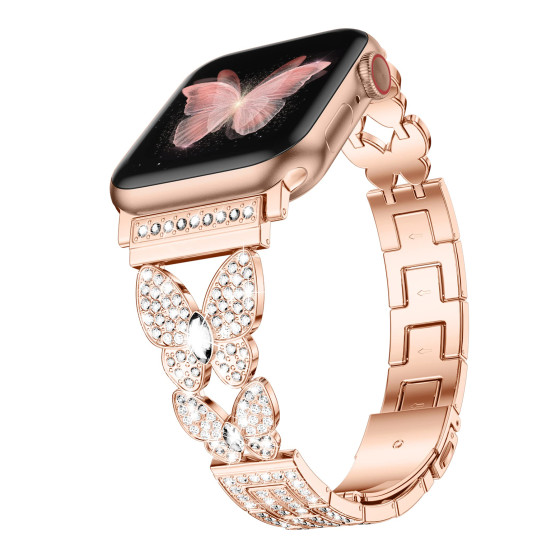 Glealx Sparkling Butterfly Rhinestone Band for Apple Watch, Bling Crystal Stainless Steel Bracelet with Folding Clasp