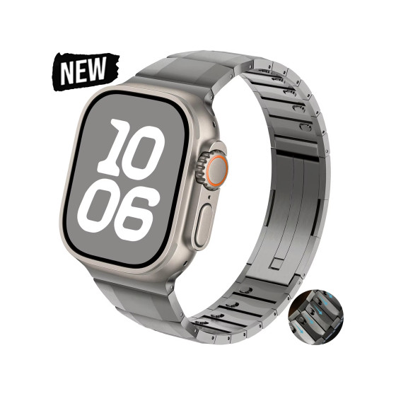 Glealx Solid Link Stainless Steel Band for Apple Watch Ultra, All-Black Polished Metal Bracelet with Butterfly Deployant Clasp