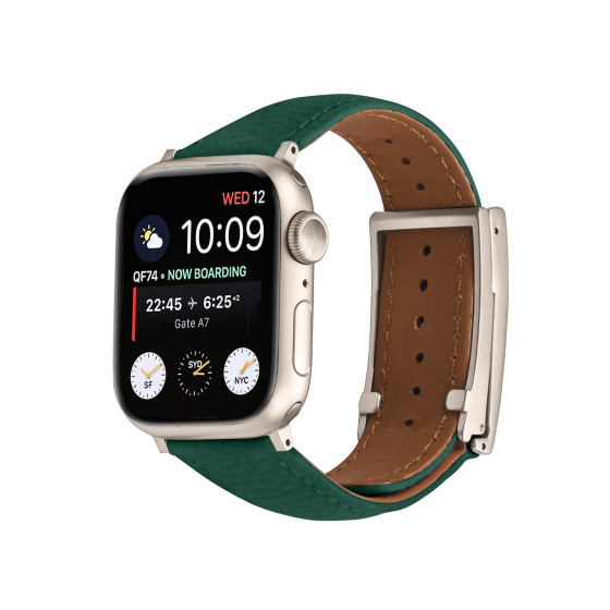 Glealx Fashionable leather watch strap with litchi-pattern texture and smooth silver letter-engraved clasp