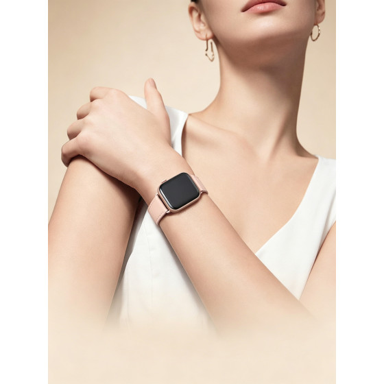 Glealx Classic Black Leather Band for Apple Watch, Slim Full-Grain Cowhide Strap with Gold Buckle