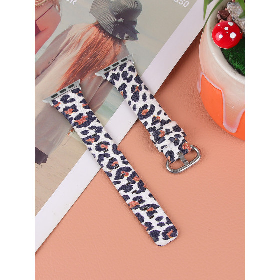 Glealx Leopard Print Leather Band for Apple Watch, Fashion Animal-Print Cowhide Strap with Slim Silver Buckle