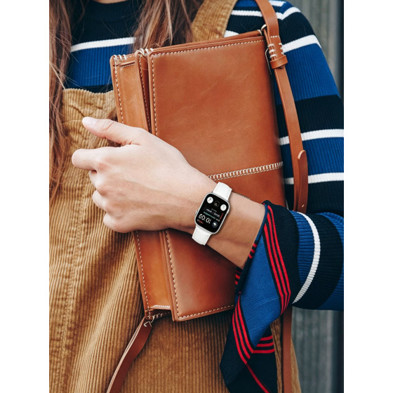 Glealx Minimalist Gray Leather Band for Apple Watch, Smooth Full-Grain Cowhide Strap with Silver Buckle