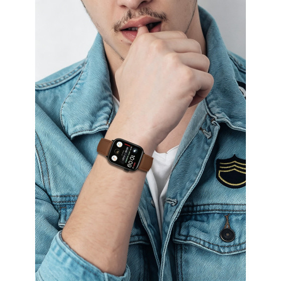 Glealx Leather Band for Apple Watch, Full-Grain Cowhide Strap with Pin Buckle