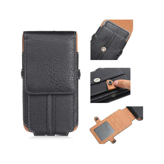 Étui de téléphone Vintage en cuir PU avec plusieurs fentes pour cartes, boucle de ceinture et pochette mousqueton à taille verticale pour cartes Smartphone